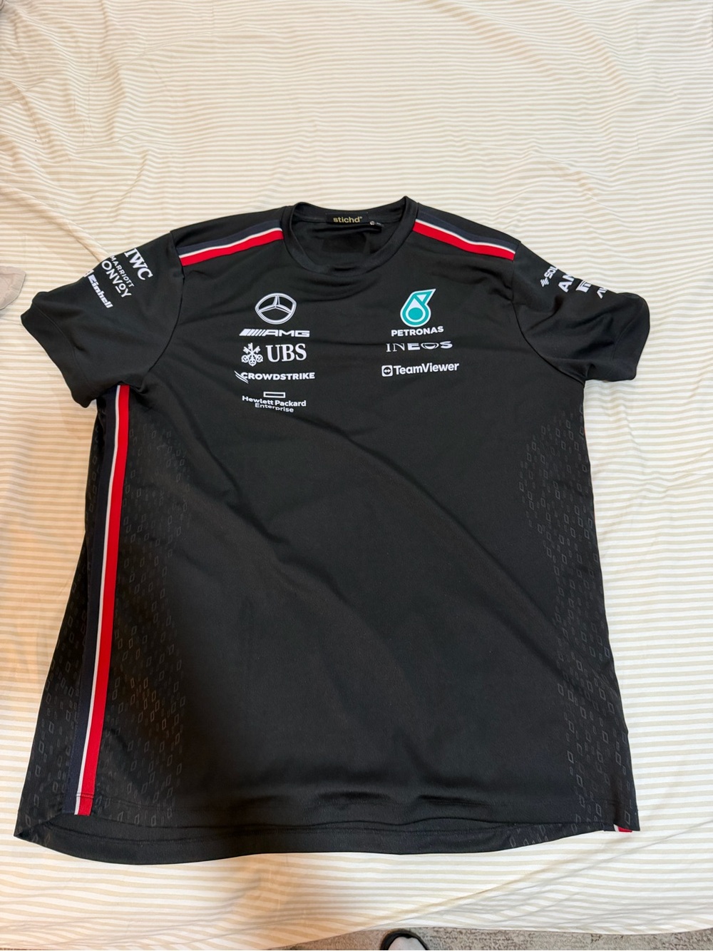 Mercedes AMG Petronas Black Shirt with Red Trim and Teal Logo